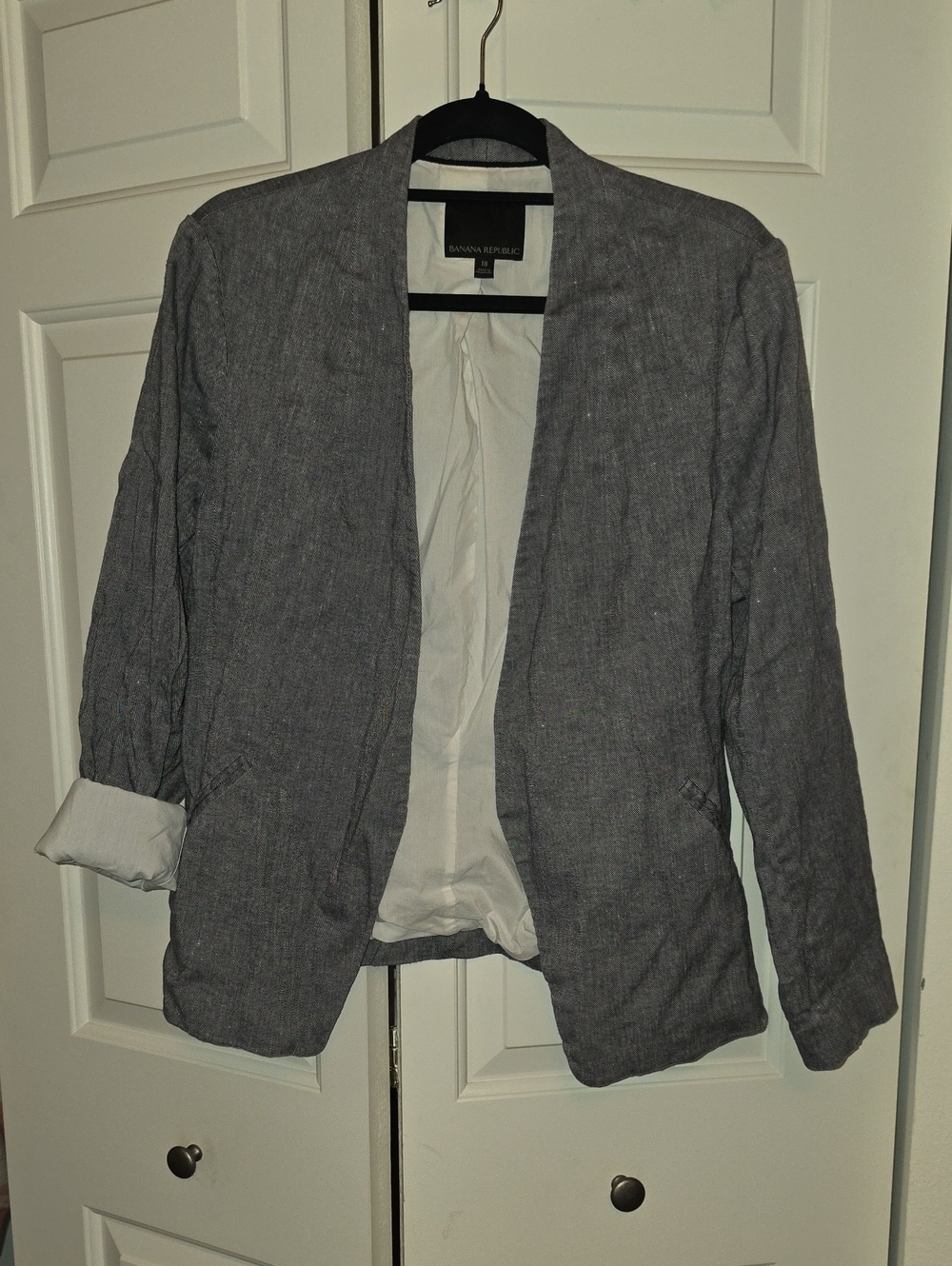 Banana Republic Blue Denim Open-Front Collarless Blazer